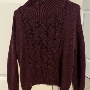 White House Black Market Brown Cowl Neck Sweater with Cable Knit Design